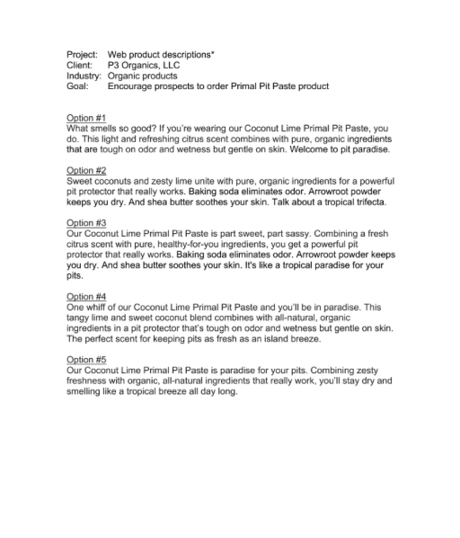 Product Description, P3 Organics page 1