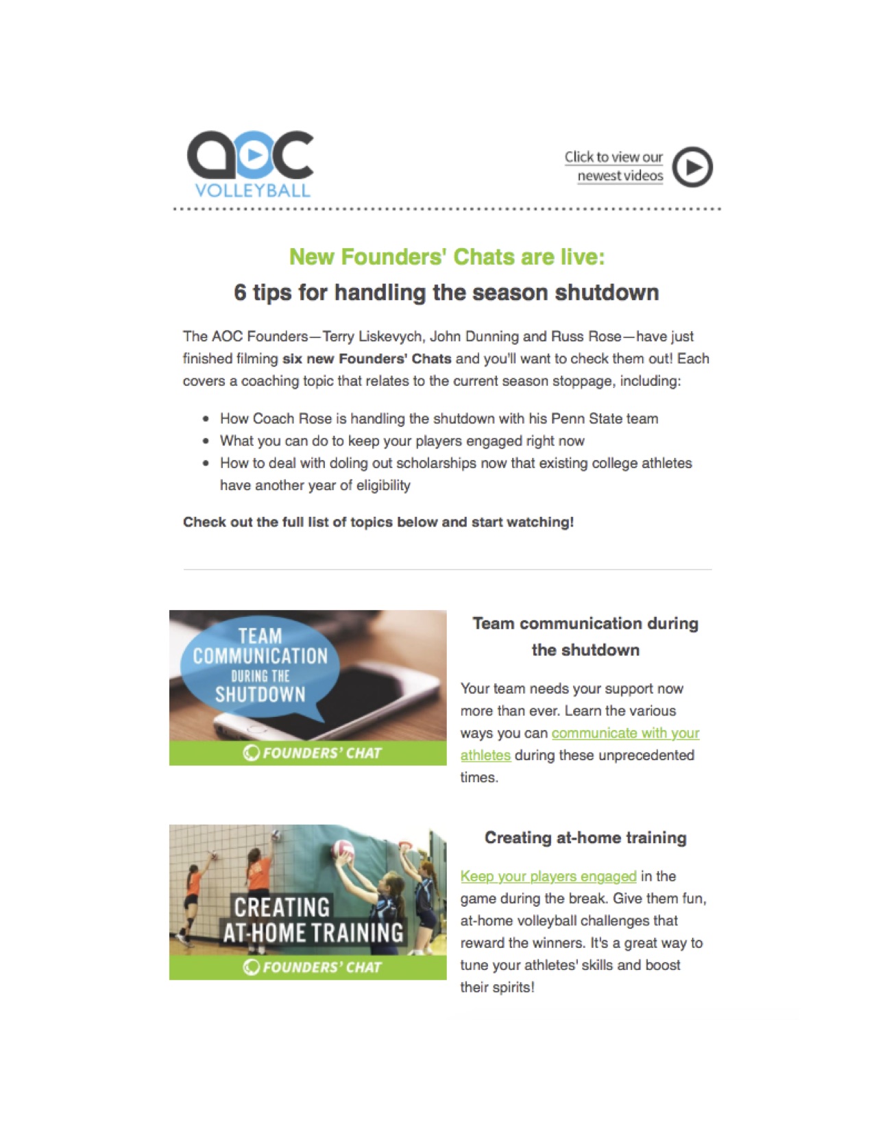 Email Newsletter, ACV page 1